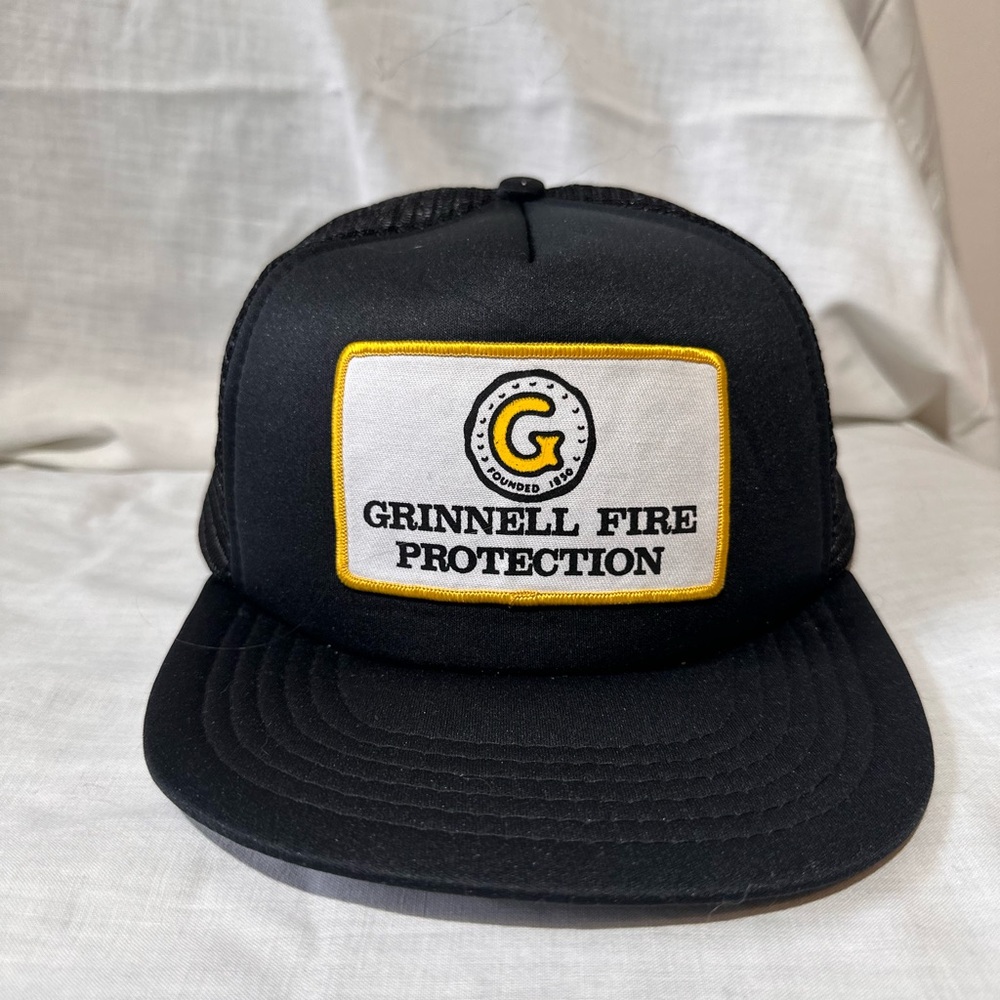 Vintage Grinnell Fire Protection Black Trucker Hat